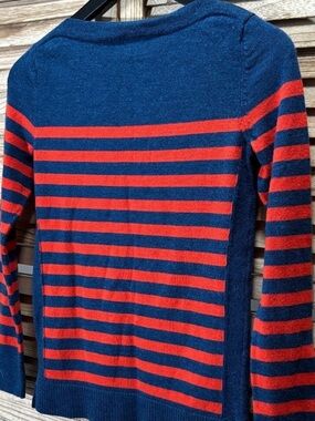 Talbots 100% Italian Merino Wool Boatneck Nautical Striped Sweater Blue Red XS